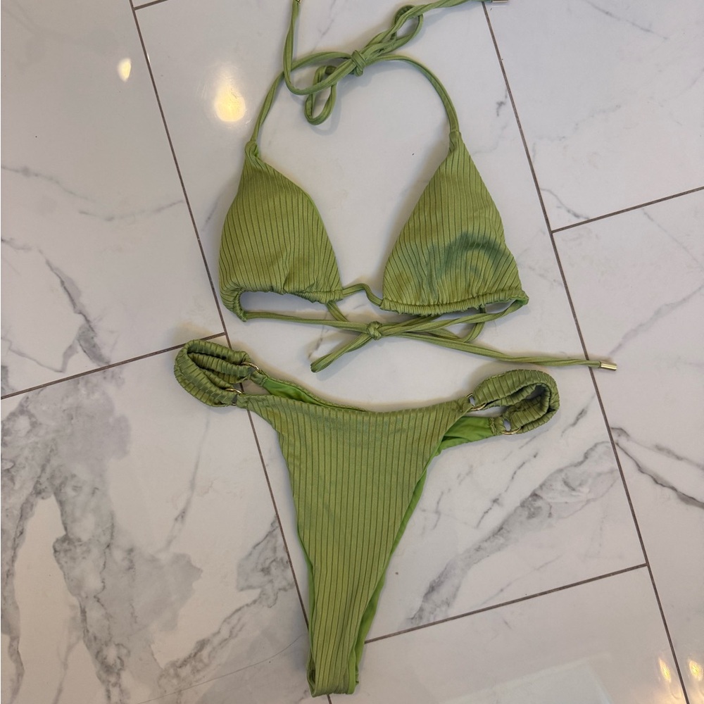 Monday Swimwear Olive Green Ribbed Triangle Bikini